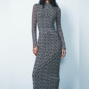 Zara Black and White Tulle Polka Dot Dress